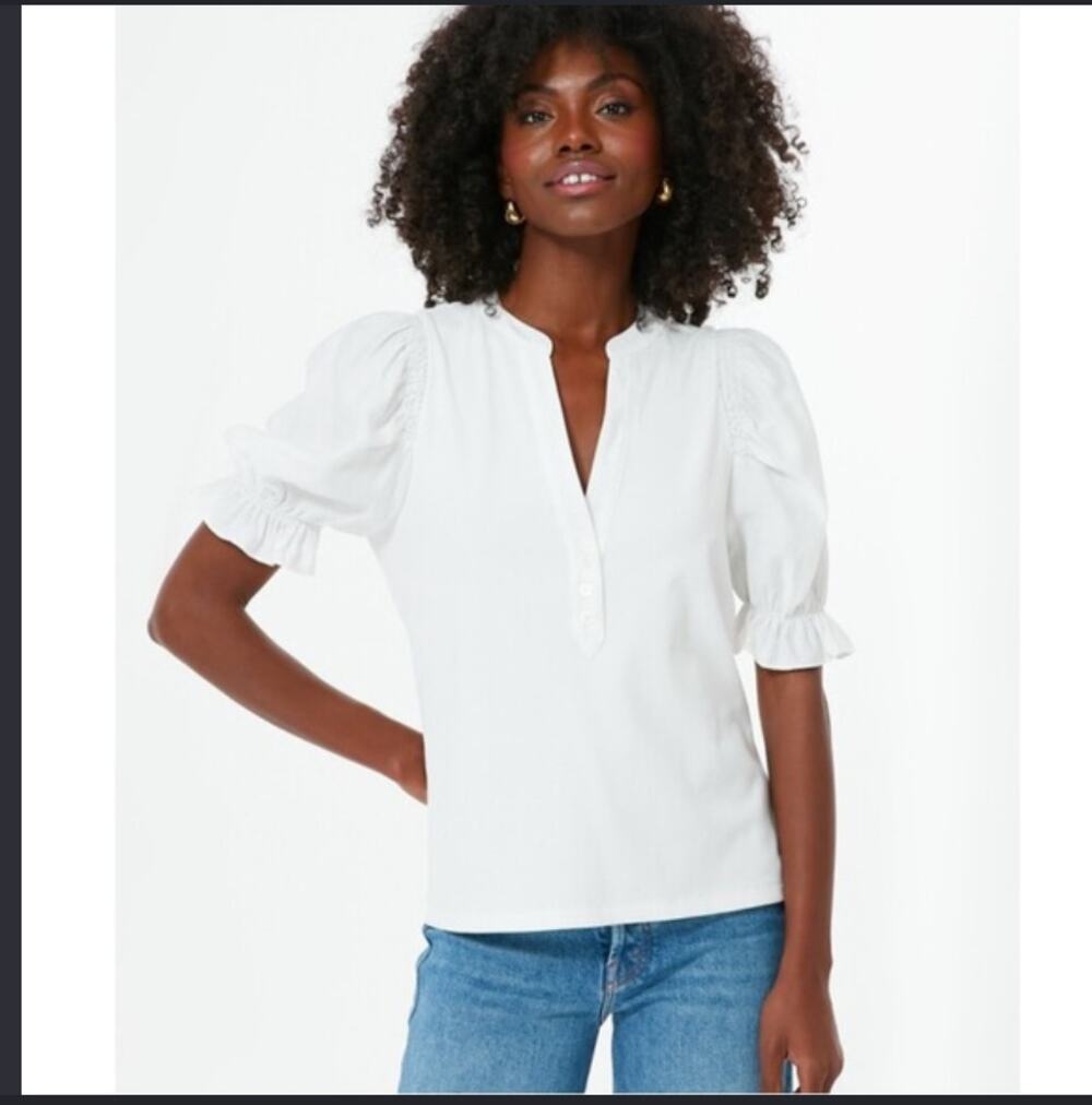 Tuckernuck Pomander Place White Livia Puff Sleeve Top Size XS